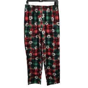 Disney Mickey Minnie Green Red Black Flannel Sweat Sleep Pajama Pants Medium